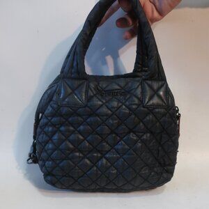Womens MZ Wallace Micro Sutton Deluxe Black Quilted Nylon Leather Trim Handbag